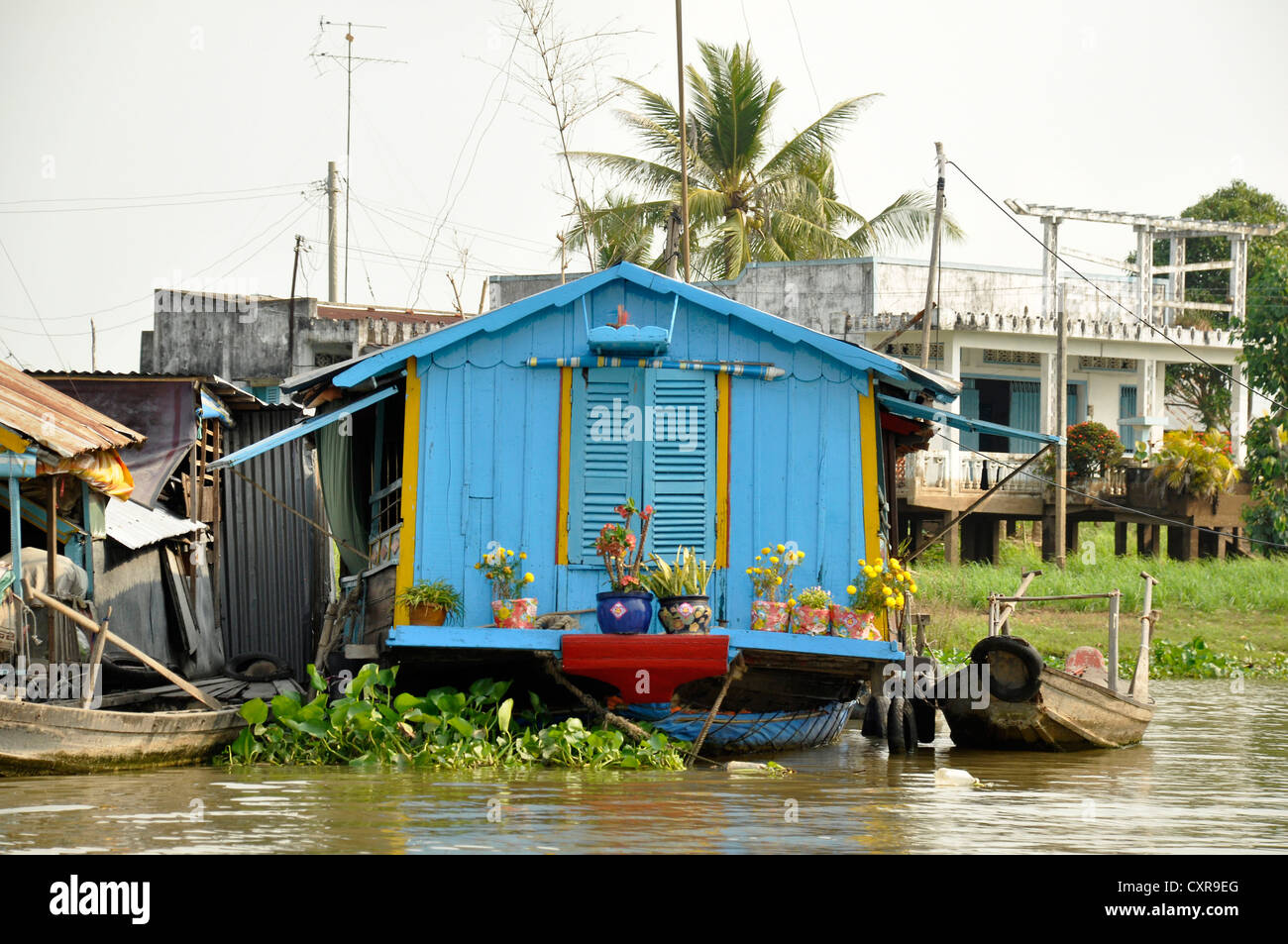 Casa galleggiante, house boat, Chau Doc, Delta del Mekong, Vietnam, Asia sud-orientale, Asia Foto Stock