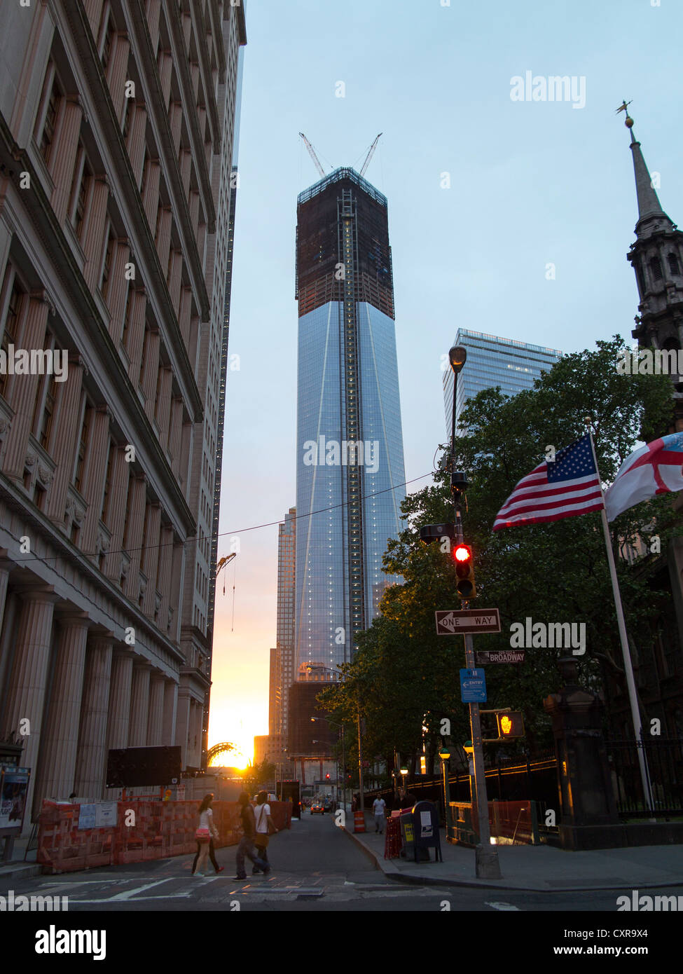 Freedom Tower in costruzione, One World Trade Center, il Quartiere Finanziario di Manhattan, New York City, Stati Uniti d'America, America del Nord Foto Stock