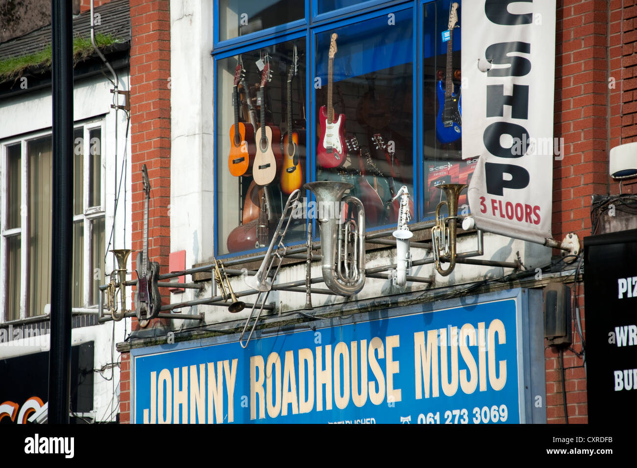 Negozio di musica ottoni segno del display Foto Stock