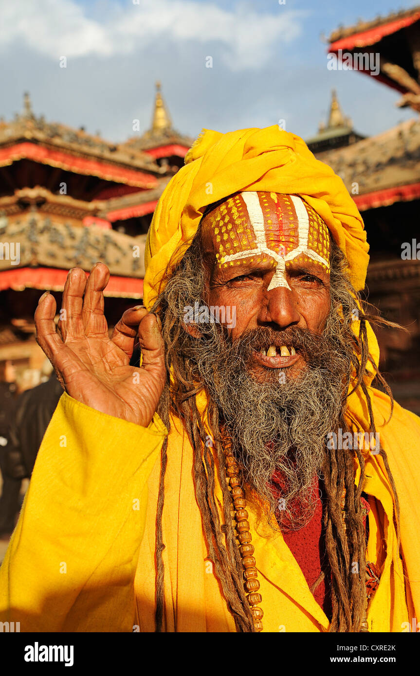 Sadhu a Durbar Square a Kathmandu, Nepal, Asia Foto Stock