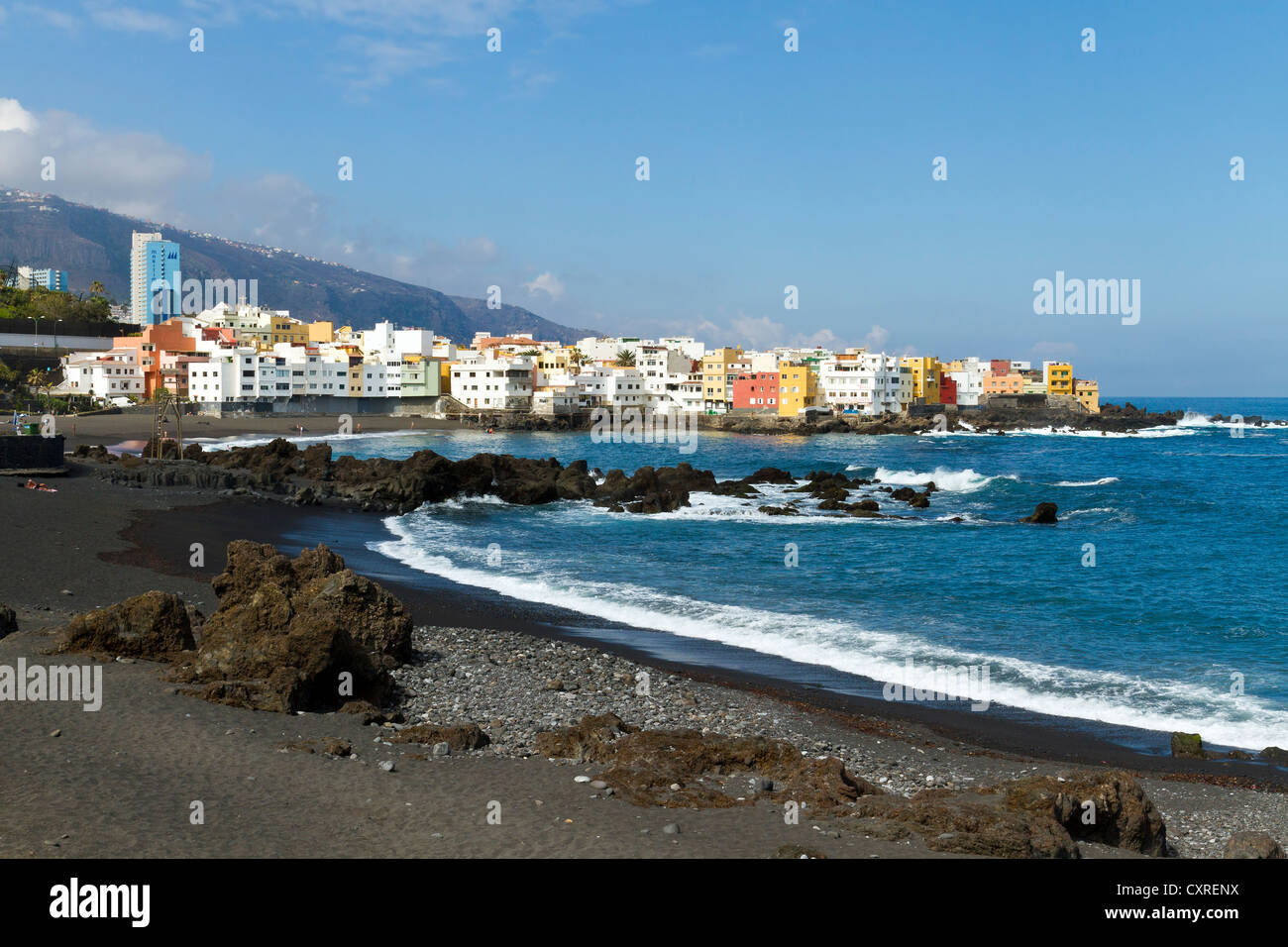 Spiaggia di Punta Brava vicino a Puerto de la Cruz, Nord Tenerife, Tenerife, Isole Canarie, Spagna, Europa Foto Stock