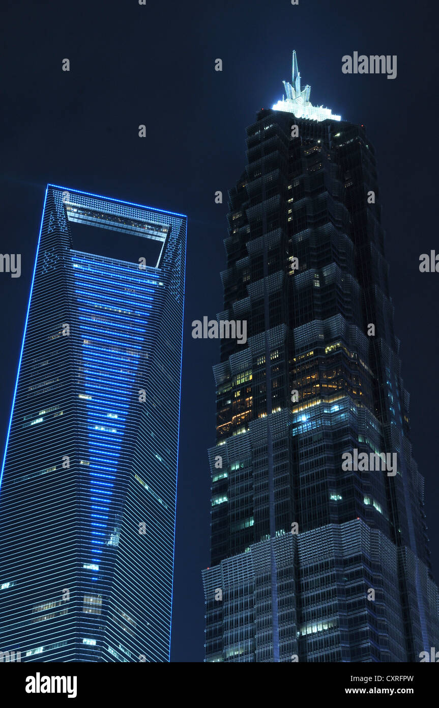 World Financial Center di Shanghai, SWFC, Torre di Jin Mao, Lujiazui Park, Pudong, Shanghai, Cina e Asia Foto Stock