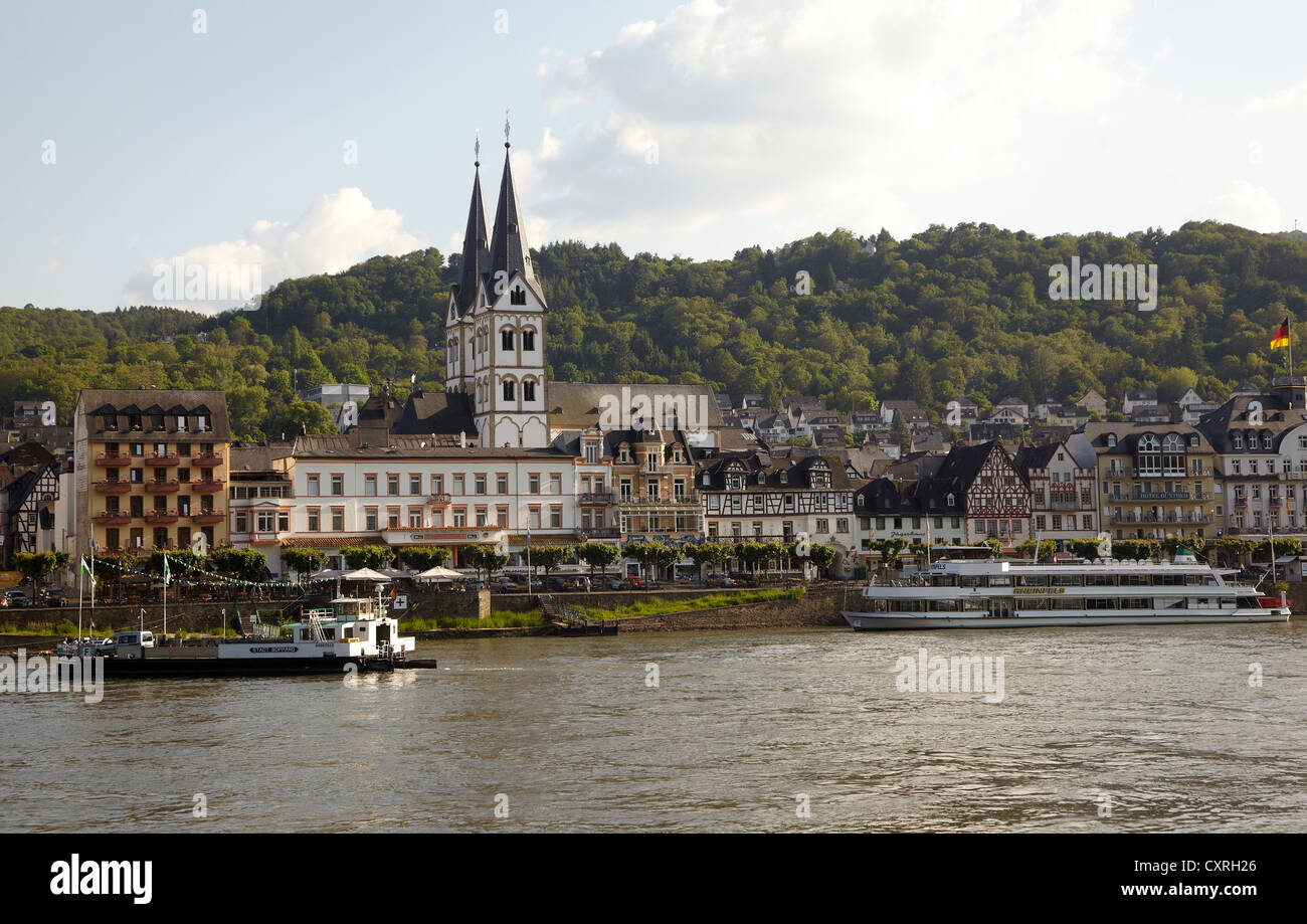 Boppard con la sponda del Reno, Renania-Palatinato, Germania, Europa Foto Stock
