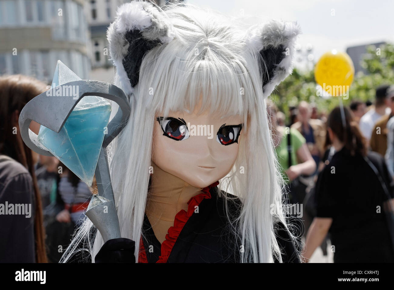 Catgirl, cosplayer con la maschera di un fumetto giapponese carattere, Anime, Manga, Giappone giorno, Duesseldorf, nella Renania settentrionale-Vestfalia Foto Stock