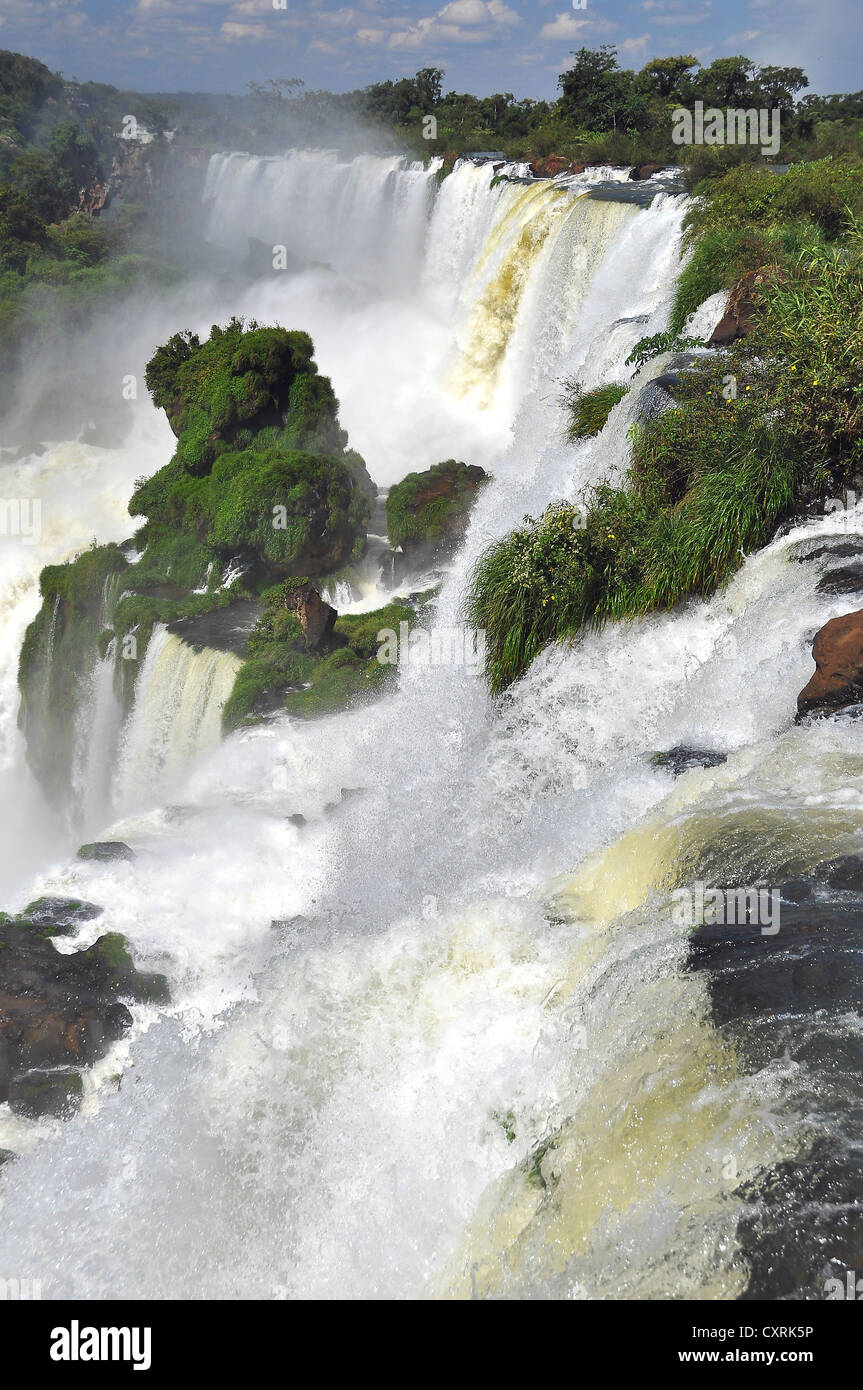Cataratas del Iguazú, Iguacú Falls, Puerto Iguazú, confine tra Argentina e Brasile e America del Sud Foto Stock