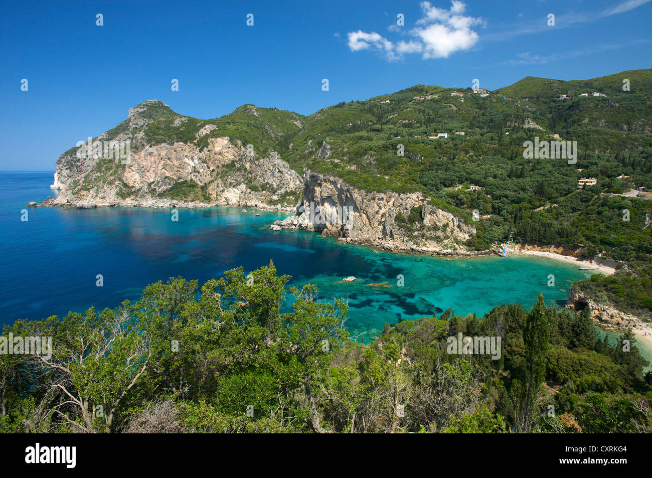 Costa di Paleokastritsa, Corfu, Isole Ionie, Grecia, Europa Foto Stock