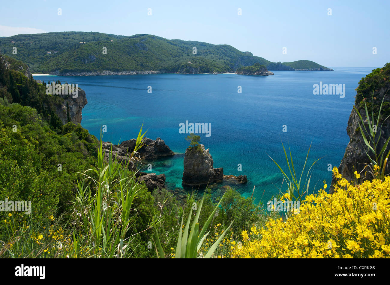 Baia di Paleokastritsa, Corfu, Isole Ionie, Grecia, Europa Foto Stock