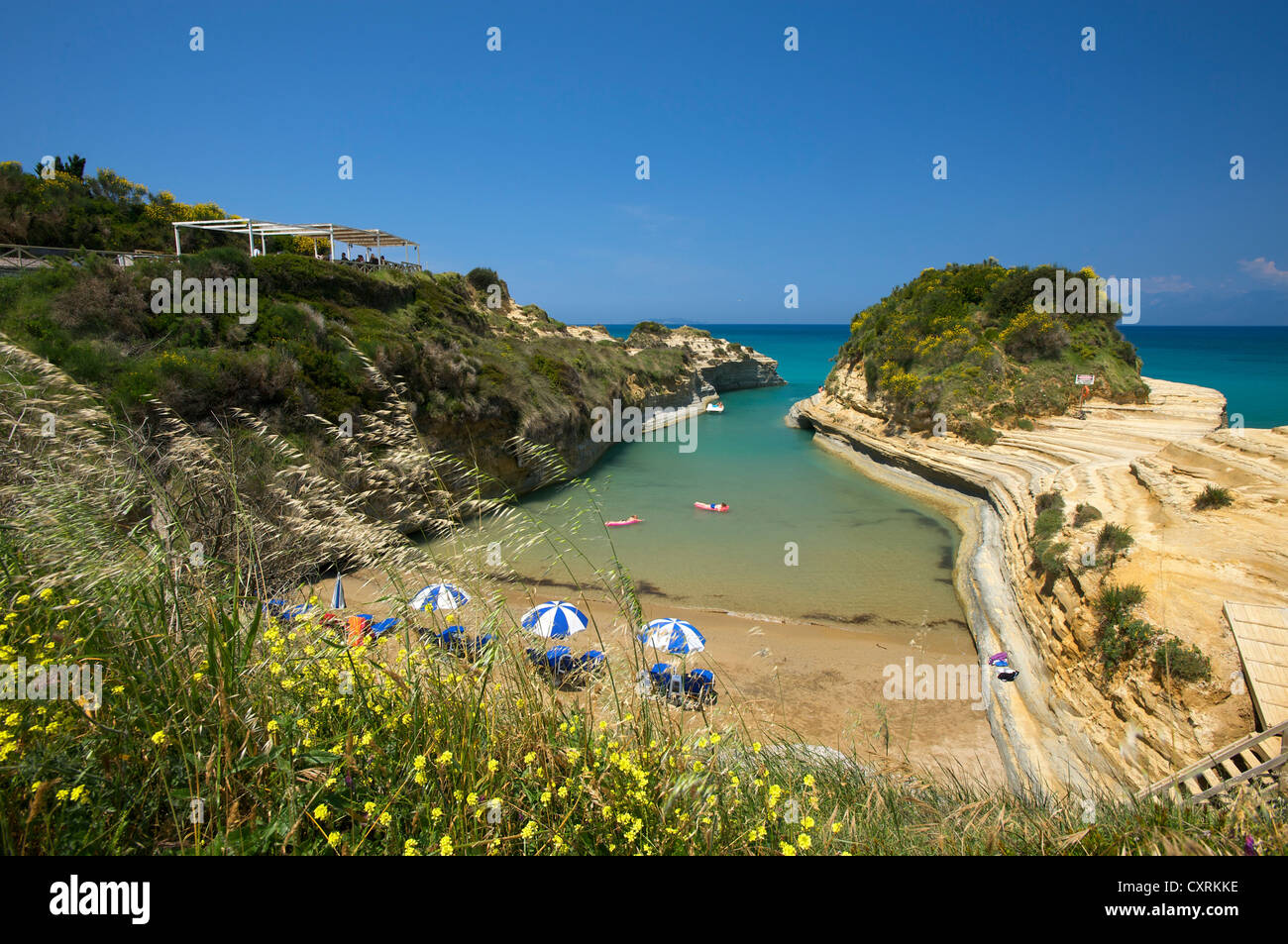Spiaggia, Canal d'Amour vicino a Sidari, Corfu, Isole Ionie, Grecia, Europa Foto Stock