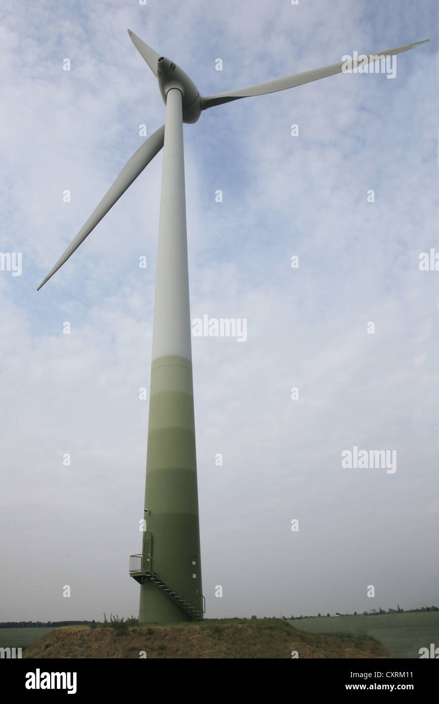 Turbina eolica a Hohenroda vicino a Delitzsch, in Sassonia, Germania, Europa Foto Stock