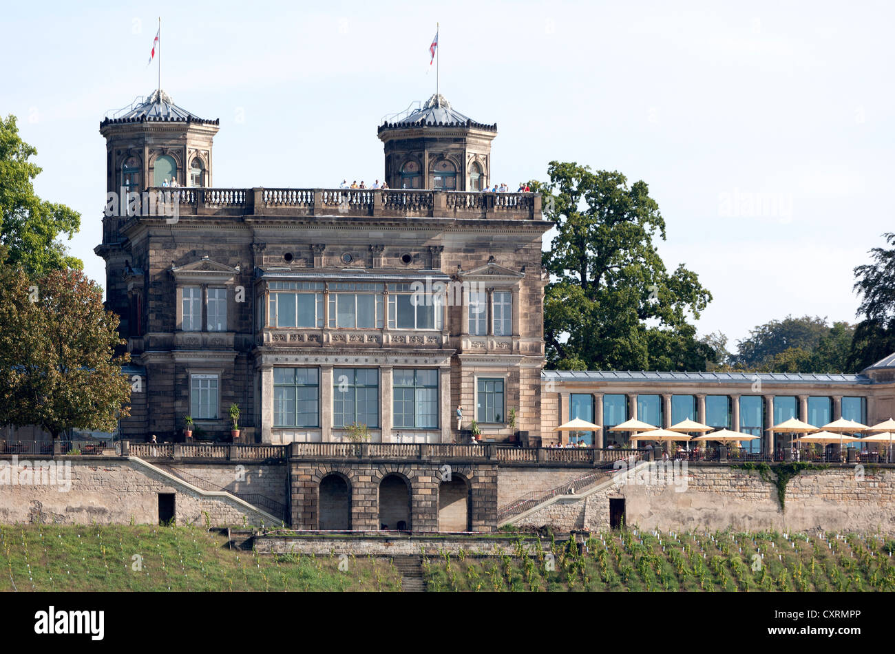 Villa Stockhausen mansion, noto anche come Lignerschloss, Loschwitz, Dresda, Sassonia, Germania, Europa PublicGround Foto Stock