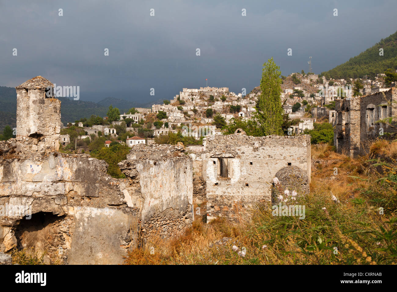 Città fantasma di Kayakoey vicino a Fethiye, ex Levissi, Lycia, Mediterraneo, Turchia, Asia Minore Foto Stock