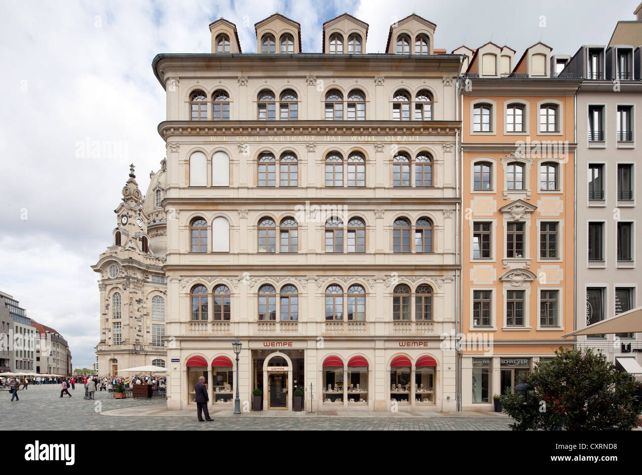 Quartier 3 a piazza Neumarkt, la costruzione di uffici, edificio commerciale, la Città Vecchia di Dresda, Sassonia, Germania, Europa PublicGround Foto Stock