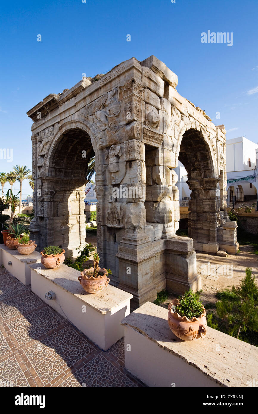 Arco Trionfale di Marc Aurel, Old Town, centro di Tripoli, in Libia, Africa Settentrionale, Africa Foto Stock