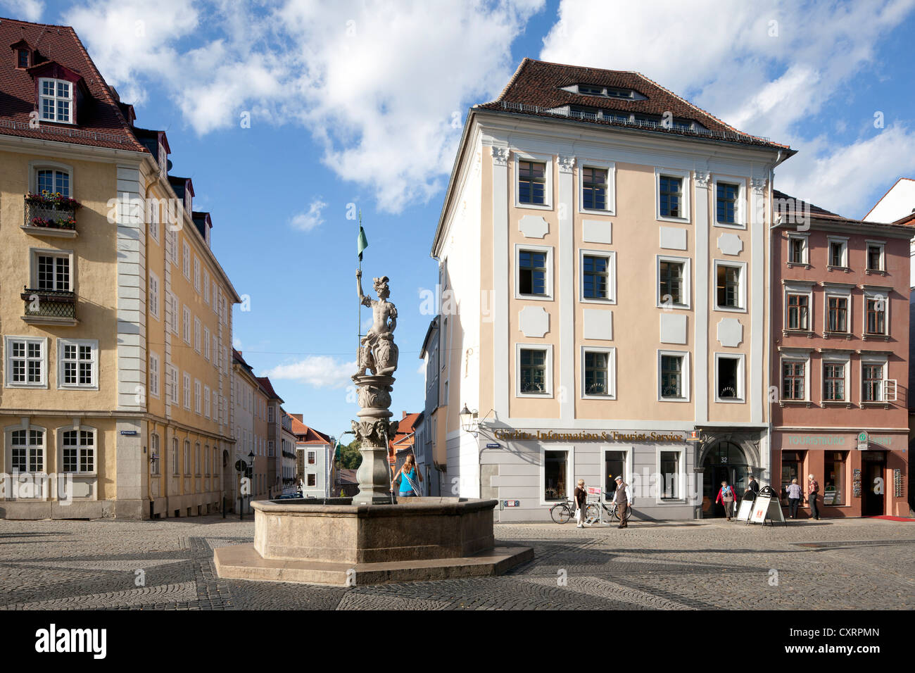 Georgsbrunnen ben, storico degli edifici residenziali e commerciali, Obermarkt square, Goerlitz, Superiore Lusazia, Lusazia, Sassonia Foto Stock