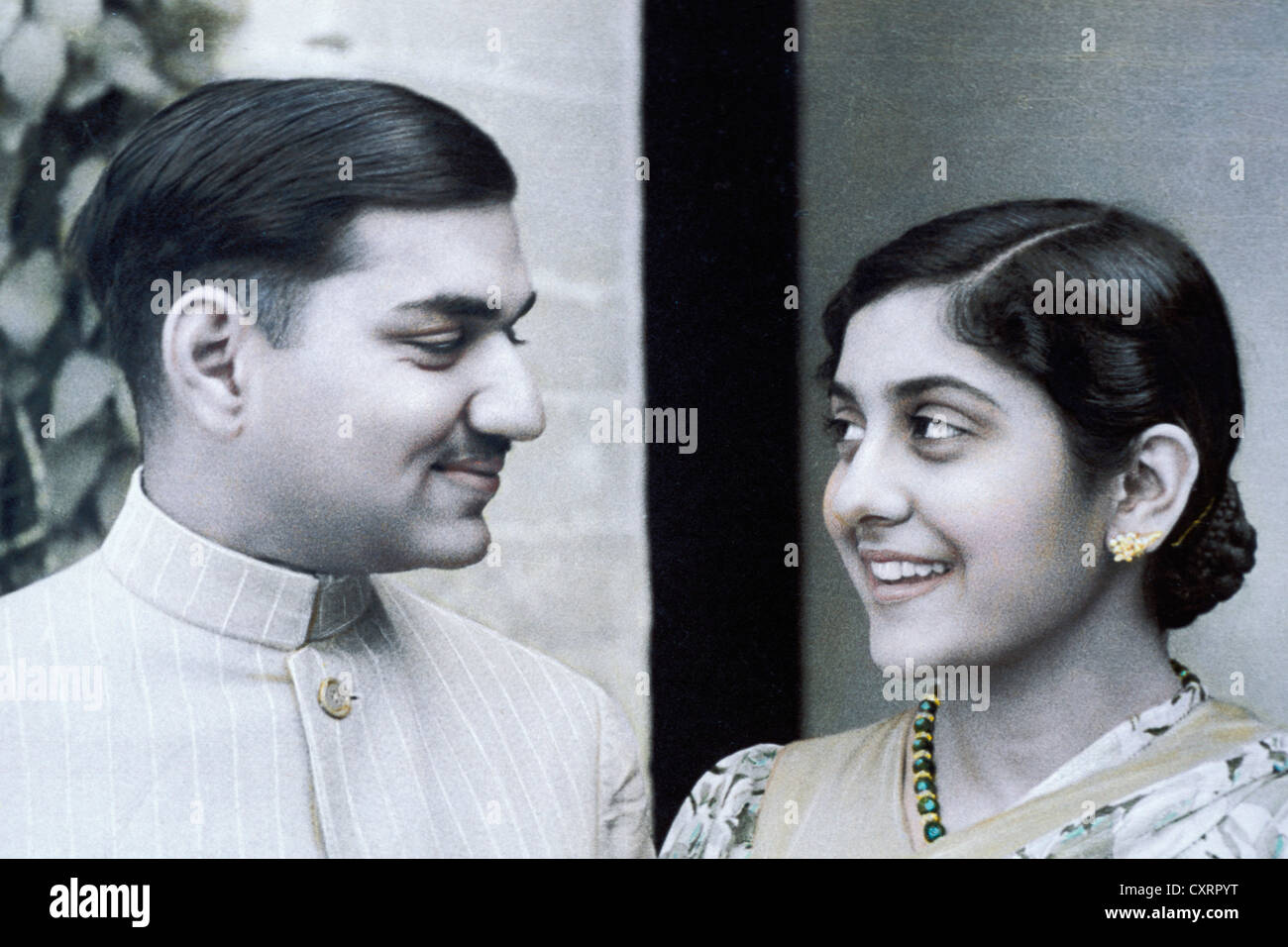 Vecchio, colorate a mano foto, Indian giovane, Shimla India, Asia Foto Stock