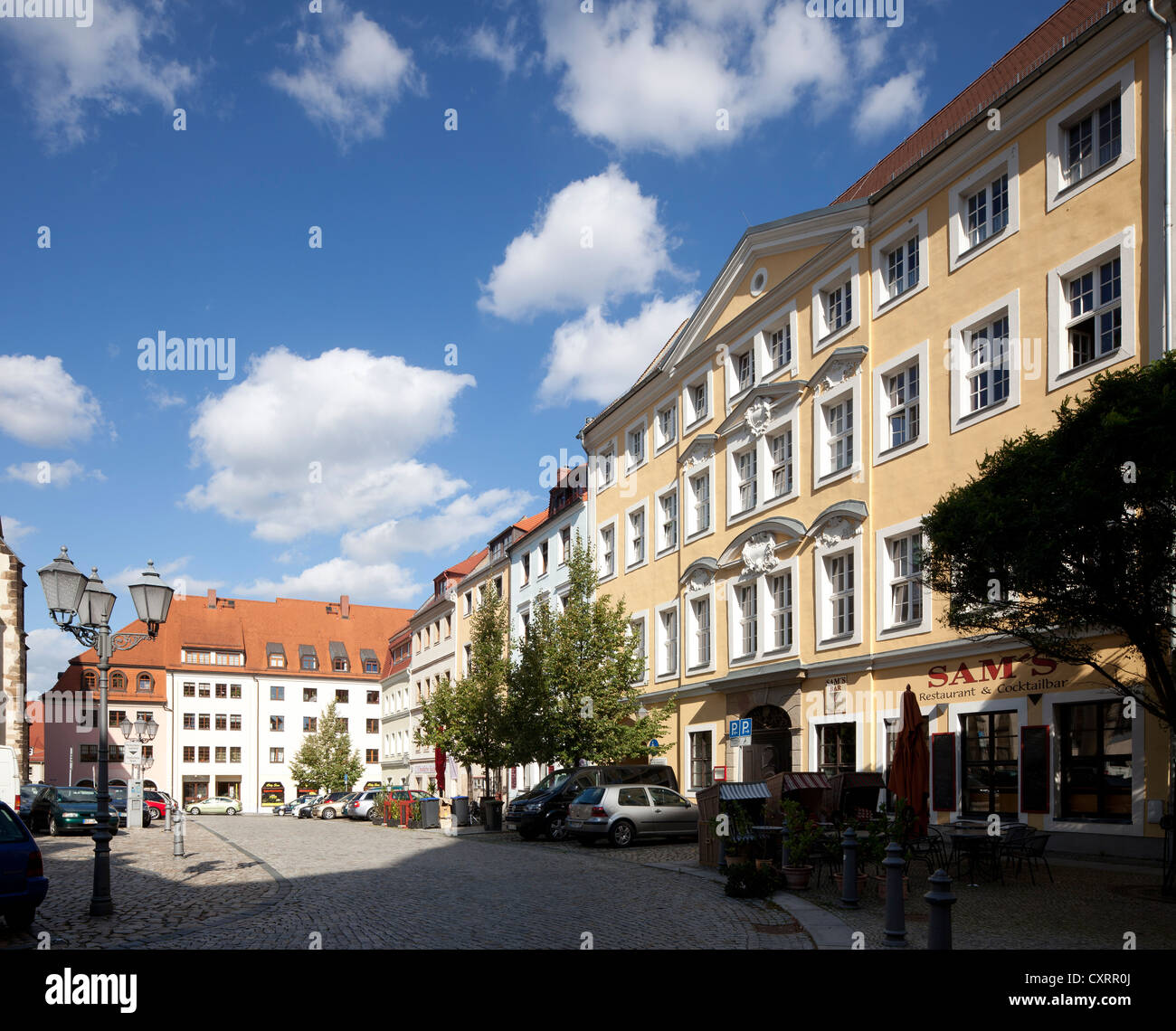 Storico degli edifici residenziali e commerciali, Fleischmarkt square, Bautzen, Budysin, Superiore Lusazia, Lusazia, Sassonia Foto Stock
