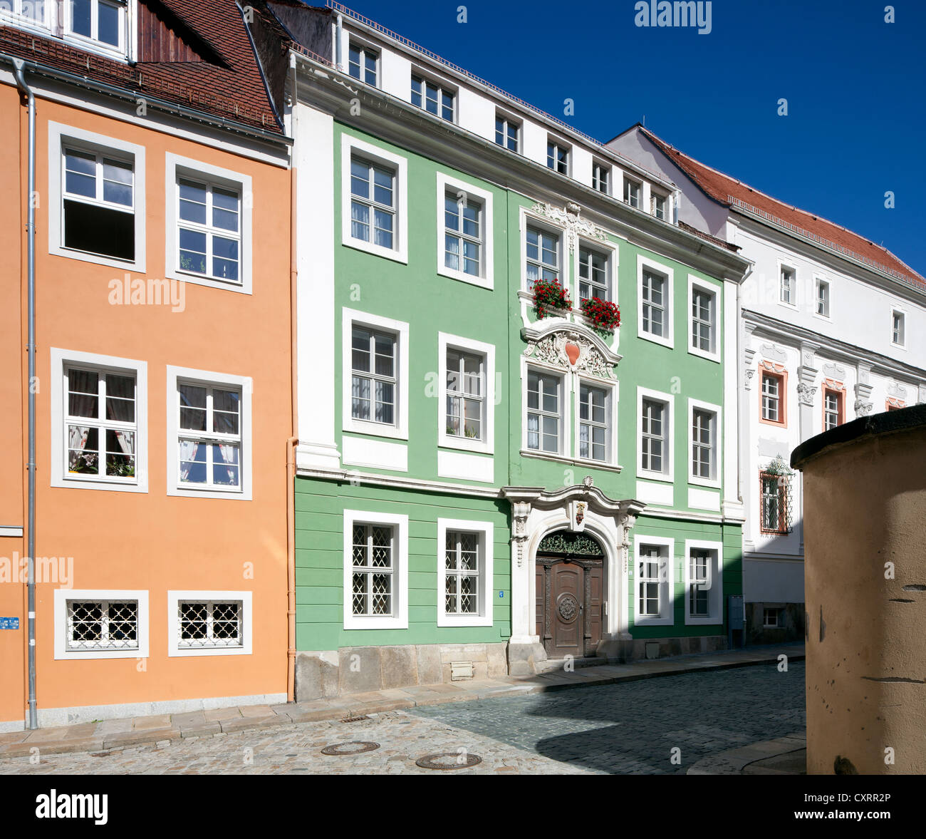 Storico e residenziale edificio commerciale, Hintere Bruedergasse street, Bautzen, Budysin, Superiore Lusazia, Lusazia, Sassonia Foto Stock