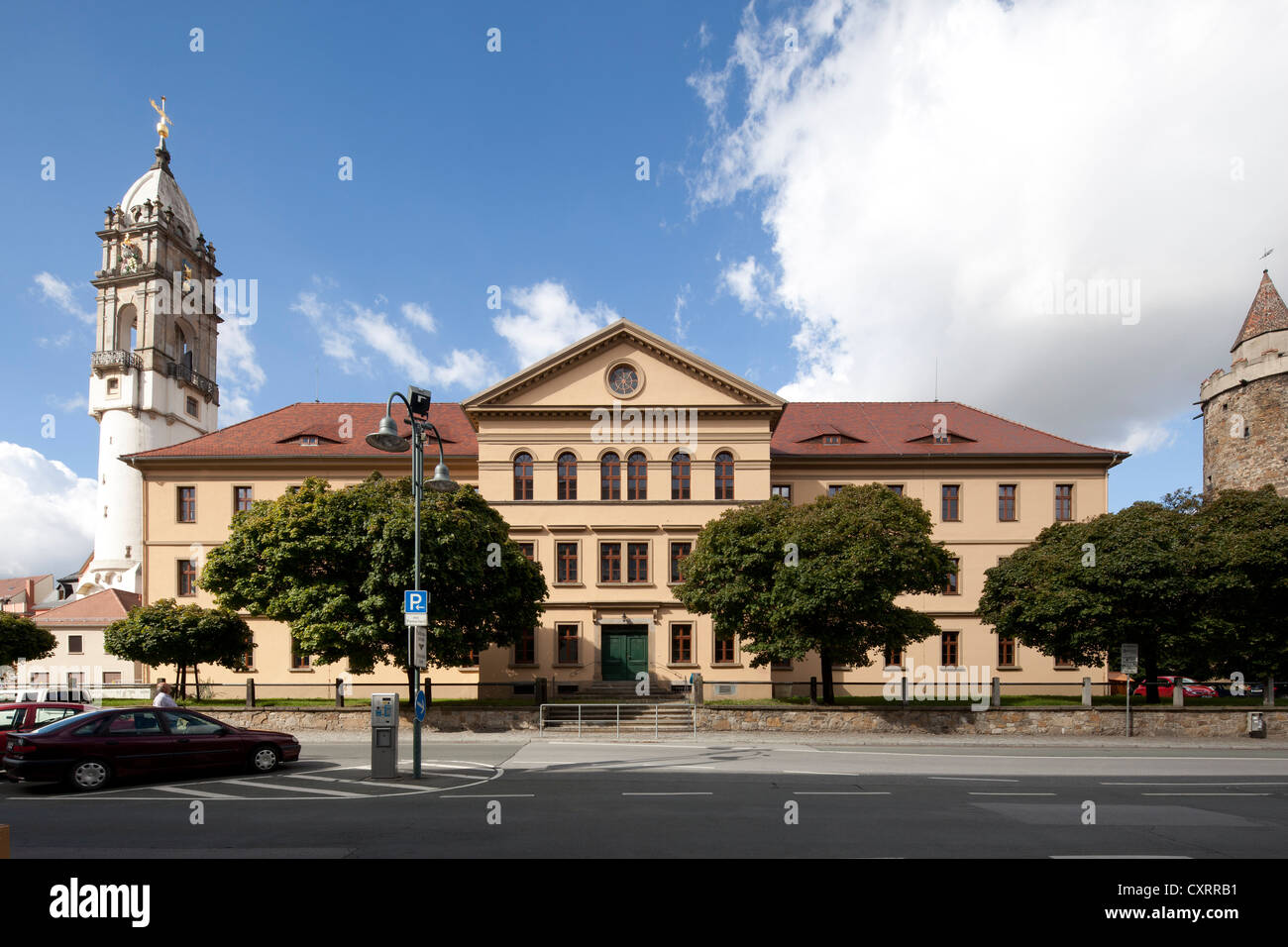 Gottlieb-Daimler-Mittelschule scuola secondaria, Reichenturm tower, Bautzen, Budysin, Lusazia, Alta Lusazia sassone Foto Stock