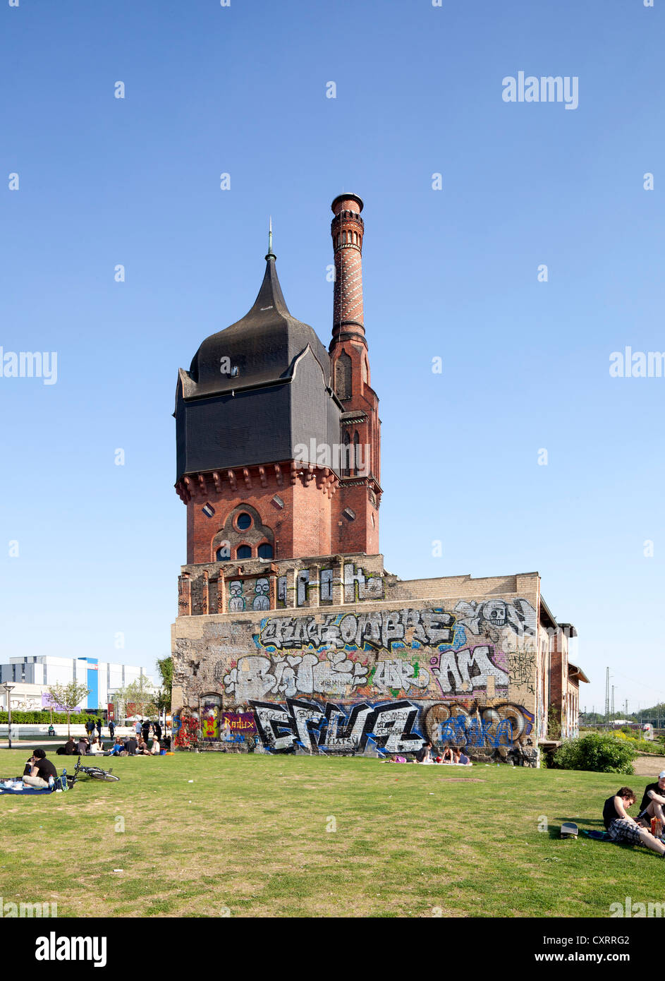 Acqua torre di ex macelli, Wiesbaden, Hesse, Germania, Europa PublicGround Foto Stock