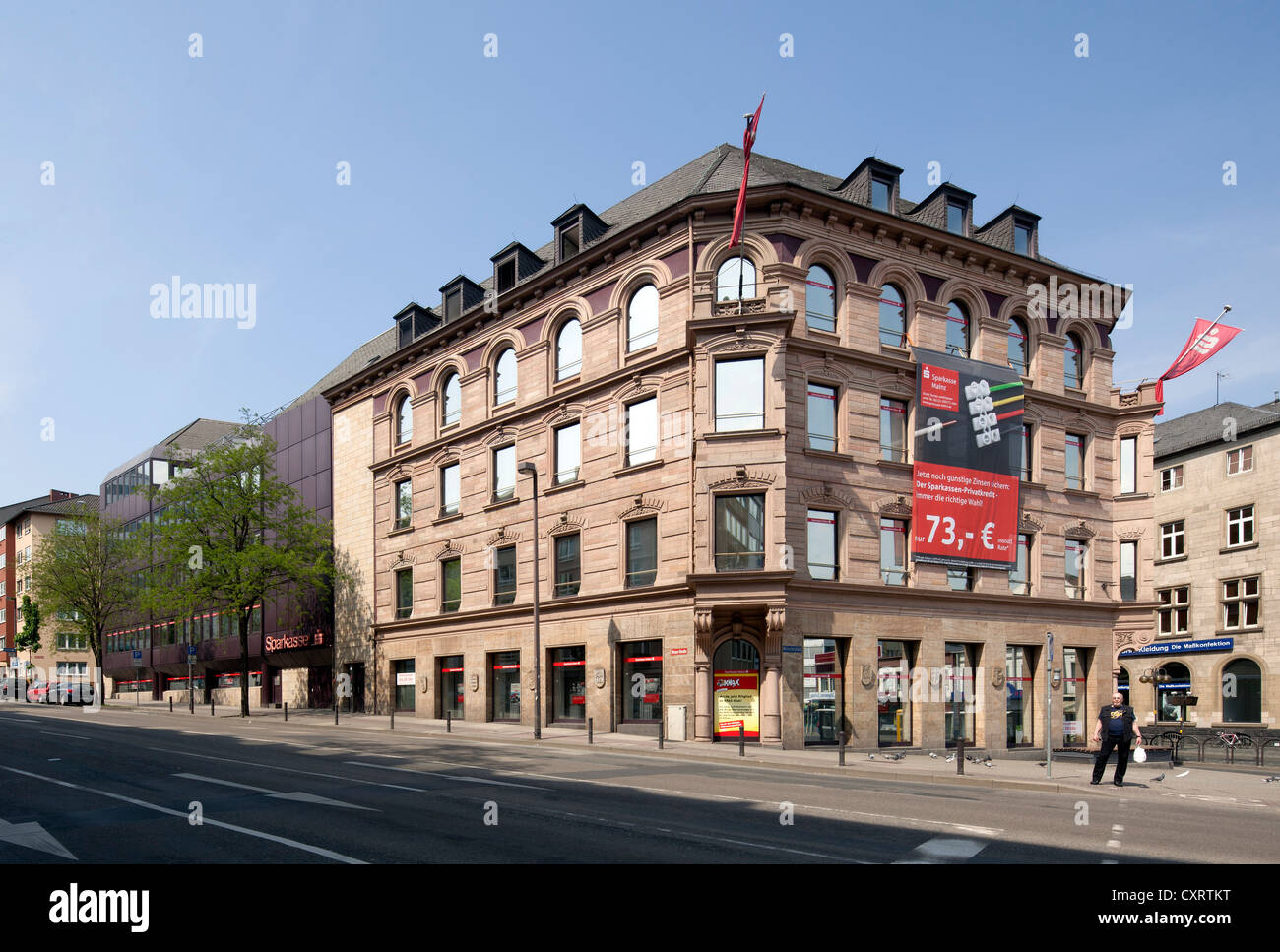 Sede principale del Mainzer Sparkasse cassa di risparmio, Mainz, Renania-Palatinato, Germania, Europa PublicGround Foto Stock