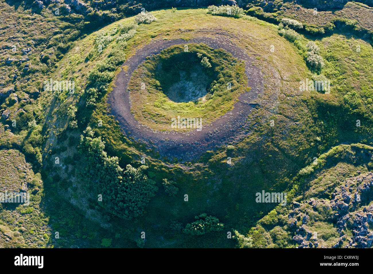 Vista aerea, il cratere, vicino al vulcano Krafla, M vatn o Myvatn, Nord Islanda, Islanda, Europa Foto Stock
