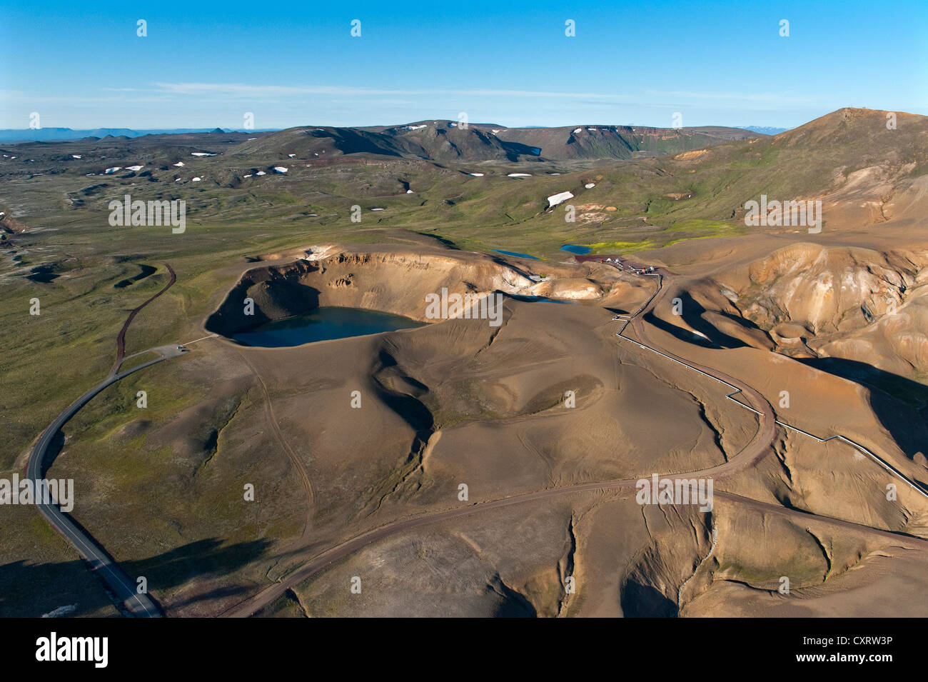 Vista aerea, Stora Víti Crater Lake al vulcano Krafla, Krafla area geotermica, M vatn o Myvatn, Nord Islanda Islanda Foto Stock