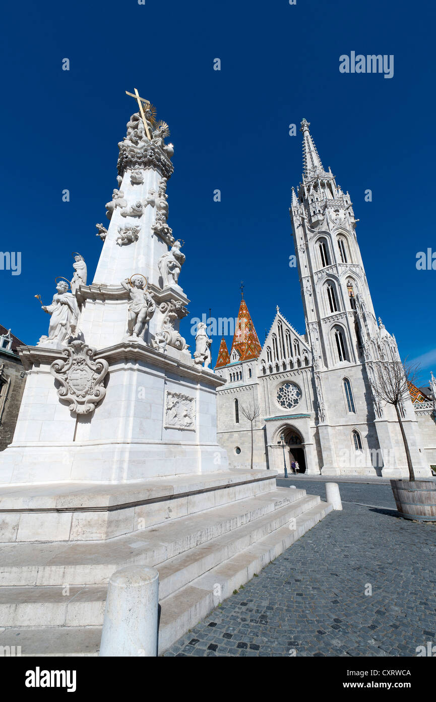 La Colonna della Santa Trinità, barocchi di colonna della peste con le statue dei santi, alto 14 metri, commemorando l'epidemia di peste nel 1691 Foto Stock