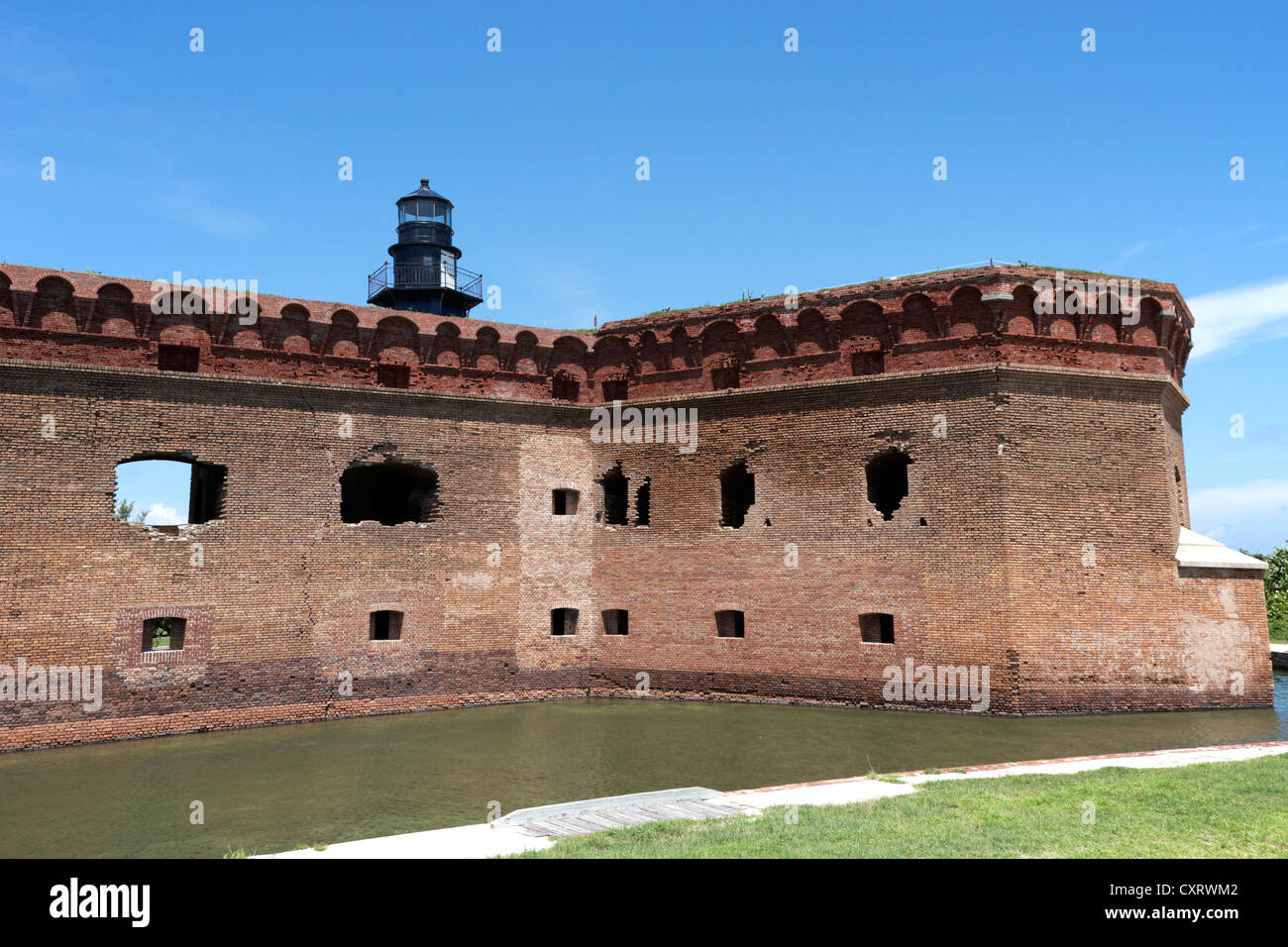 Fort Jefferson pareti con giardino faro chiave bastione e il fossato parco nazionale di Dry Tortugas Florida keys usa Foto Stock