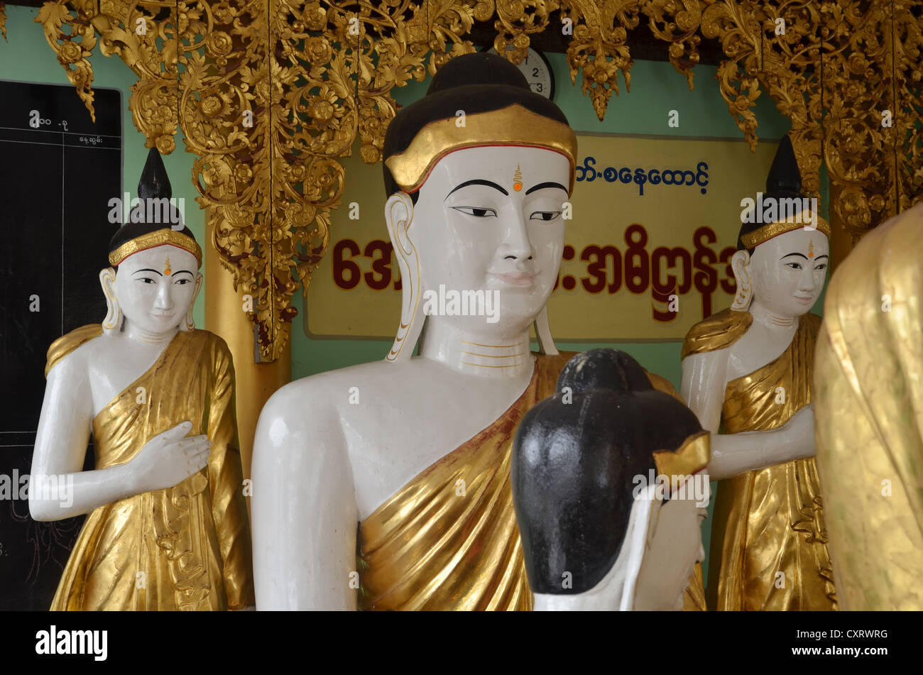 Figure di Buddha, Shwedagon pagoda Yangon, Rangoon, MYANMAR Birmania, Asia sud-orientale, Asia Foto Stock