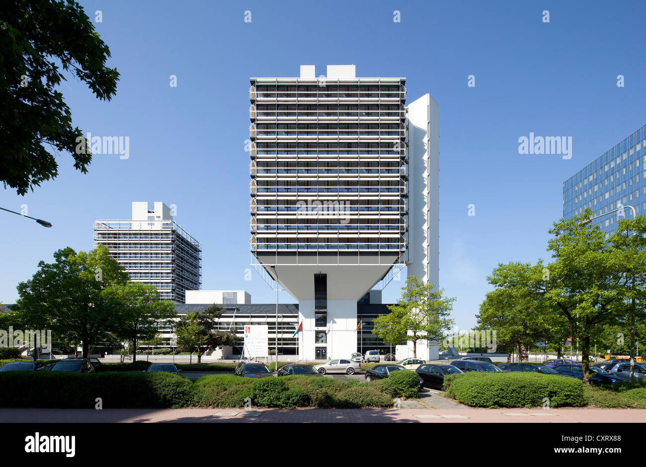 Ufficio Olivettihaus edificio, dall'architetto Egon Eiermann, Buerostadt Niederrad business park, Frankfurt am Main, Hesse Foto Stock