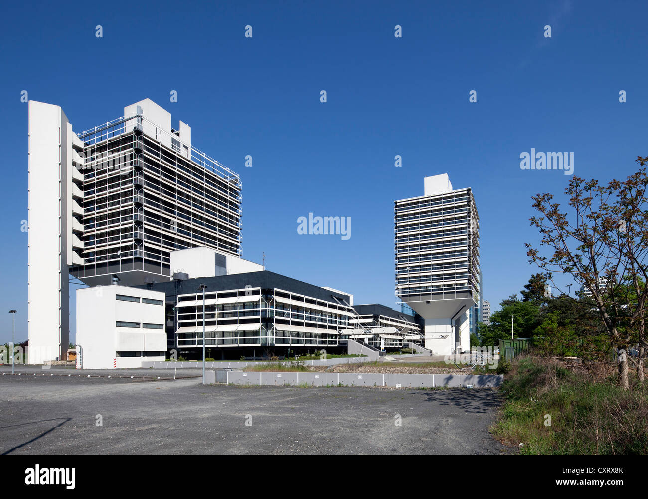 Ufficio Olivettihaus edificio, dall'architetto Egon Eiermann, Buerostadt Niederrad business park, Frankfurt am Main, Hesse Foto Stock