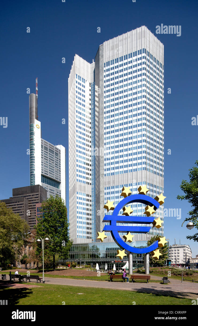 Eurotower, sede della Banca centrale europea di Francoforte sul Meno, Hesse, Germania, Europa PublicGround Foto Stock