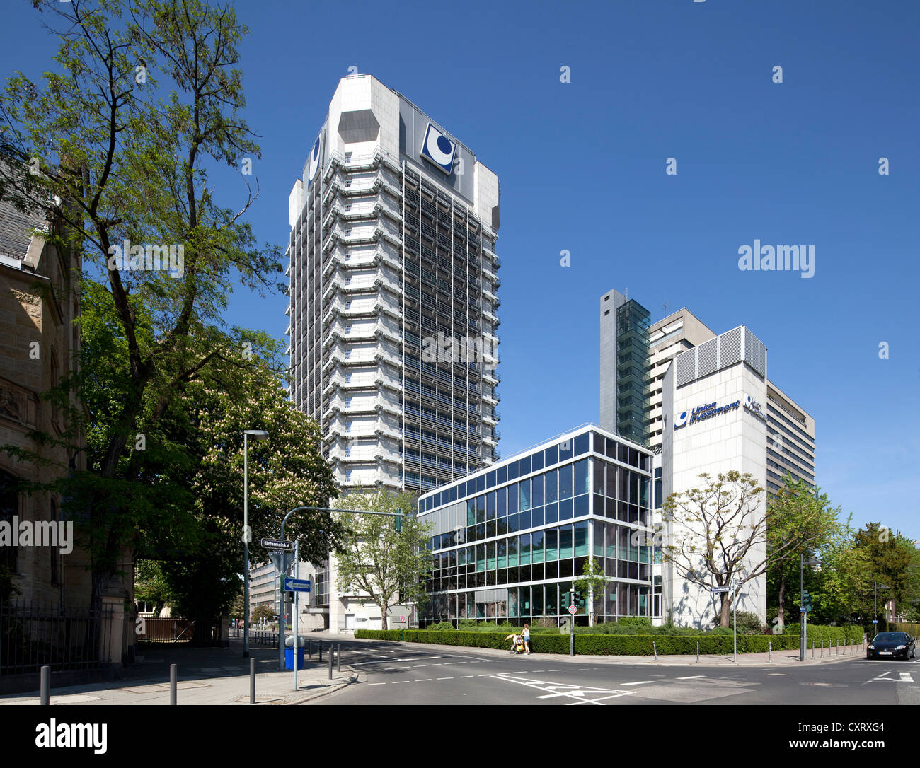Union Investment alto edificio, Frankfurt am Main, Hesse, Germania, Europa PublicGround Foto Stock