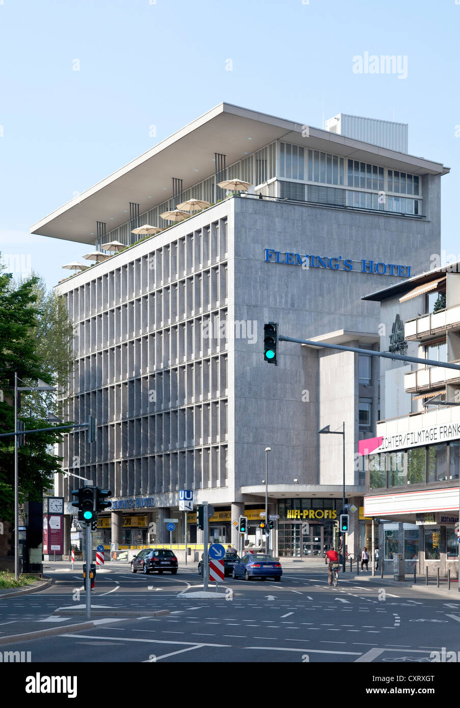 Edificio Bayer-Haus, un hotel e un edificio per uffici, Frankfurt am Main, Hesse, Germania, Europa PublicGround Foto Stock