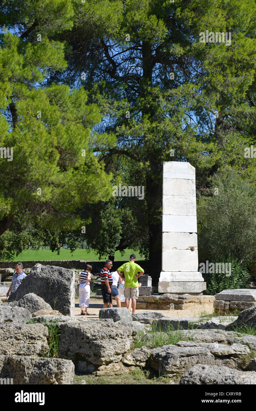 V secolo base di Paeonios vittoria, Antica Olympia, Elis, Grecia occidentale Regione, Grecia Foto Stock