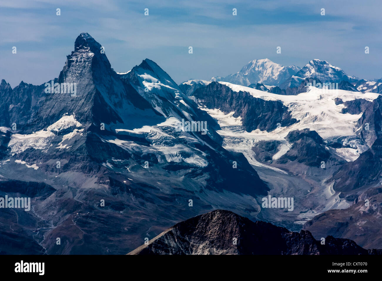 Monte Cervino, Mont Blanc mountain, canton Vallese, Alpi, Svizzera, Europa Foto Stock