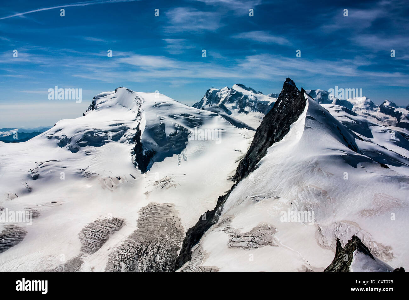 Montagna Rimpfischhorn Strahlhorn, montagna, Monte Rosa massiccio montuoso del canton Vallese, Alpi, Svizzera, Europa Foto Stock