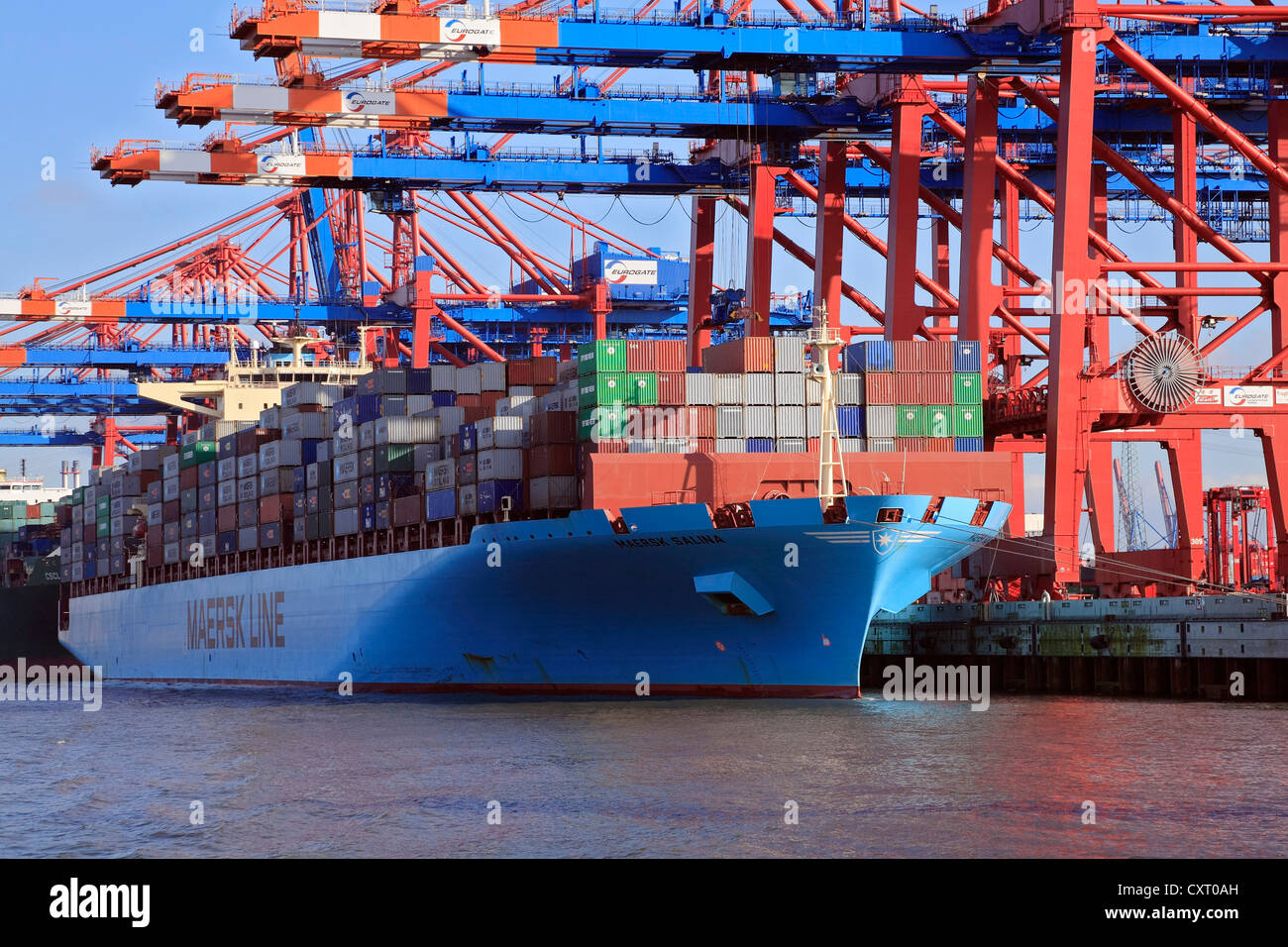Maersk Salina, una nave portacontainer, Eurogate terminal container del porto di Amburgo, Amburgo, Germania, Europa Foto Stock