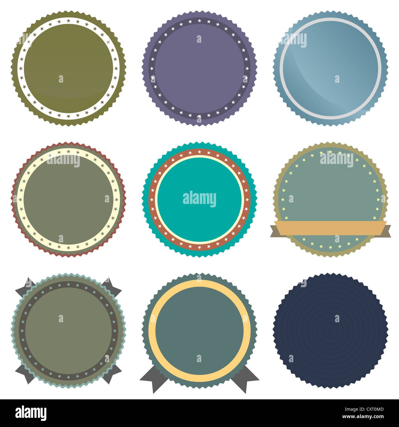 Nove progetti di badge vintage icone. Foto Stock