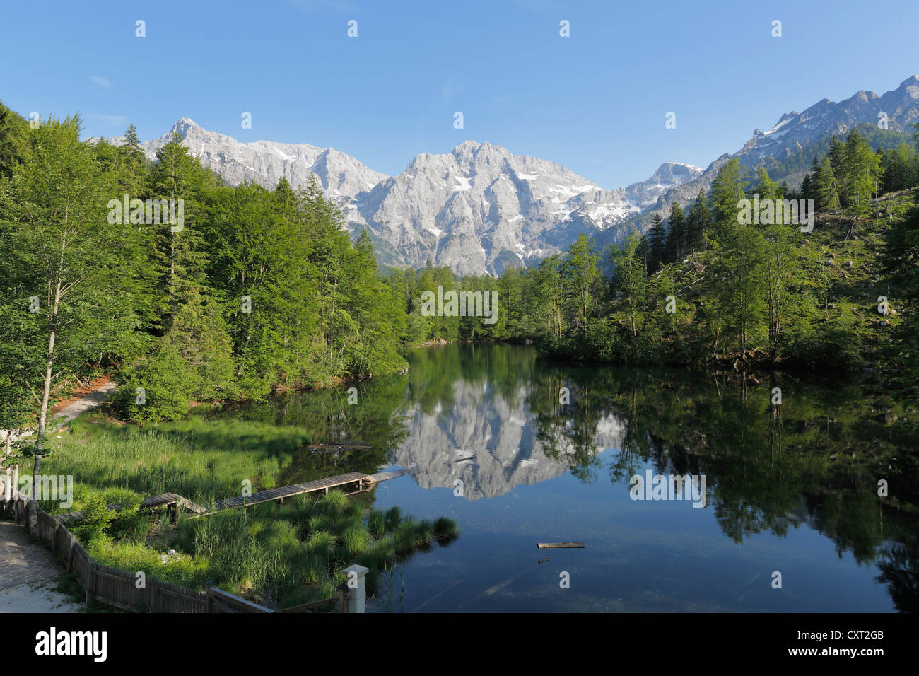 Grosser Oedsee lago, Gruenau nel Almtal Valley, Totes Gebirge, morto montagne, regione del Salzkammergut, Austria superiore, Austria Foto Stock