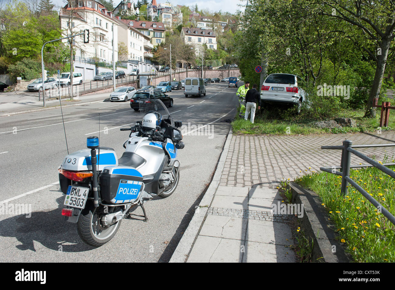 Cooperazione di polizia, polizia moto, Stoccarda, Baden-Wuerttemberg, Germania, Europa Foto Stock
