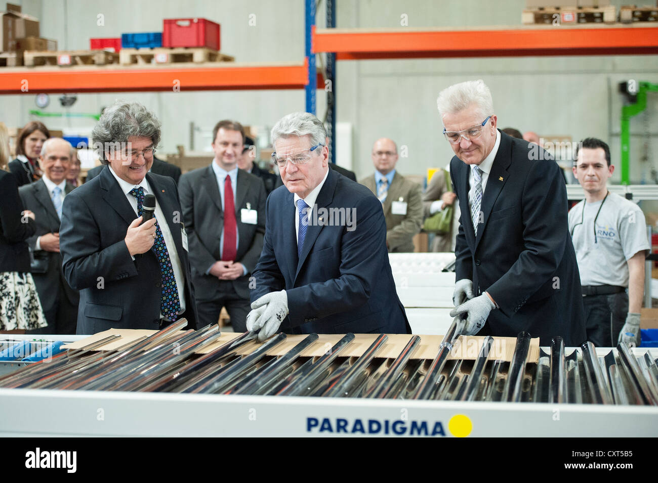 Visita inaugurale del presidente federale Joachim Gauck e la sua compagna Daniela Schadt nel Baden-Wuerttemberg, visita aziendale alla Ritter Foto Stock