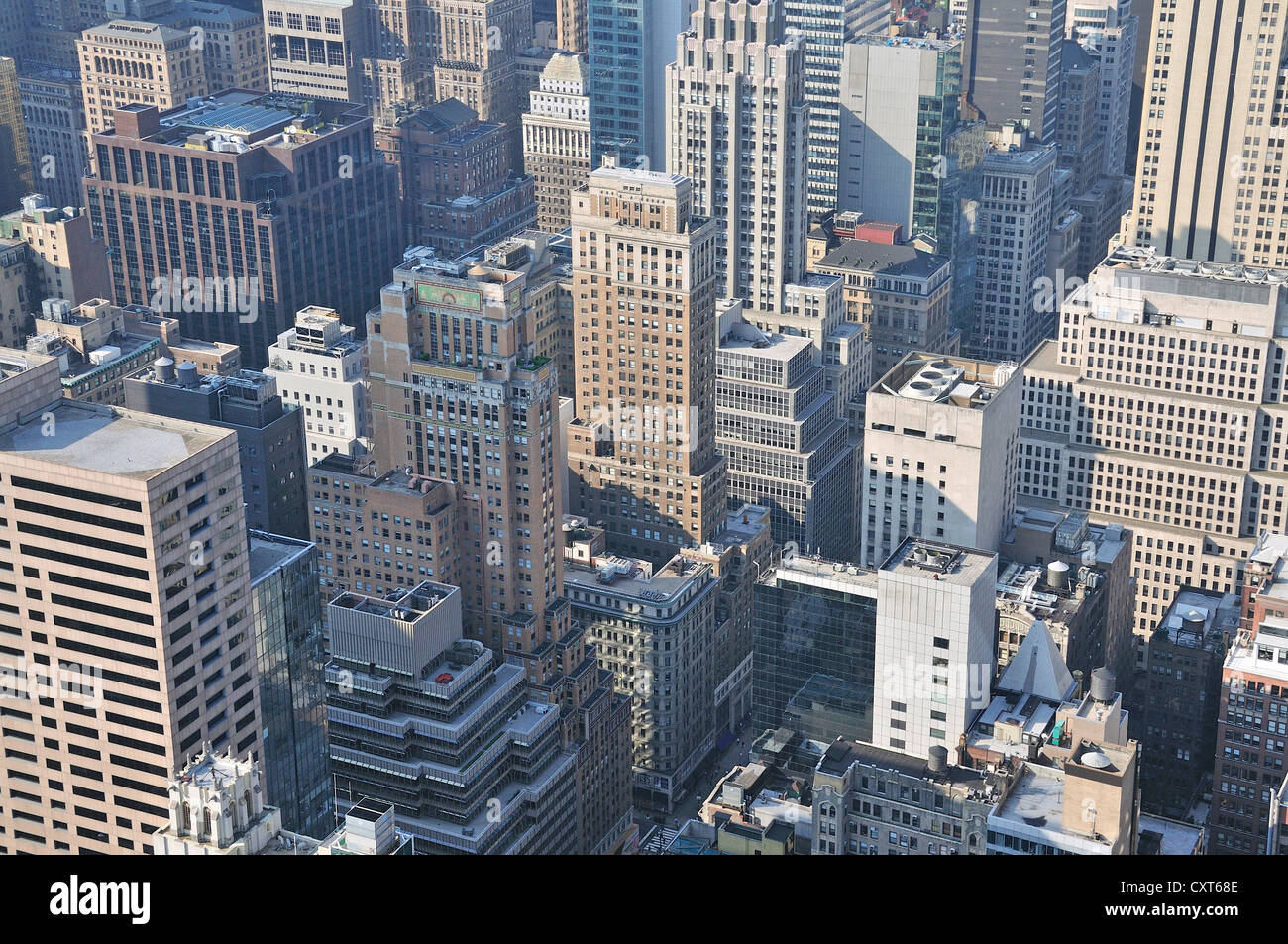 Vista dall'alto del Rock' Observation Deck al Rockefeller Center in downtown Manhattan, New York City, Stati Uniti d'America Foto Stock