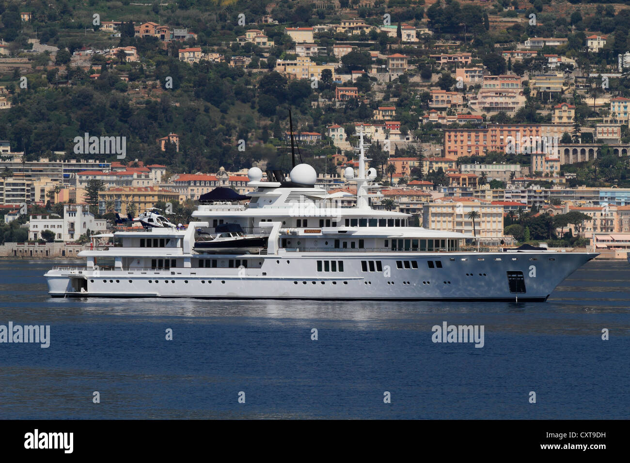 Motor Yacht Tatoosh, costruito dal cantiere navale Nobiskrug nel 2000, lunghezza 92.42 metri, a Cap Ferrat o Capo Ferrat, sulla Costa Azzurra Foto Stock