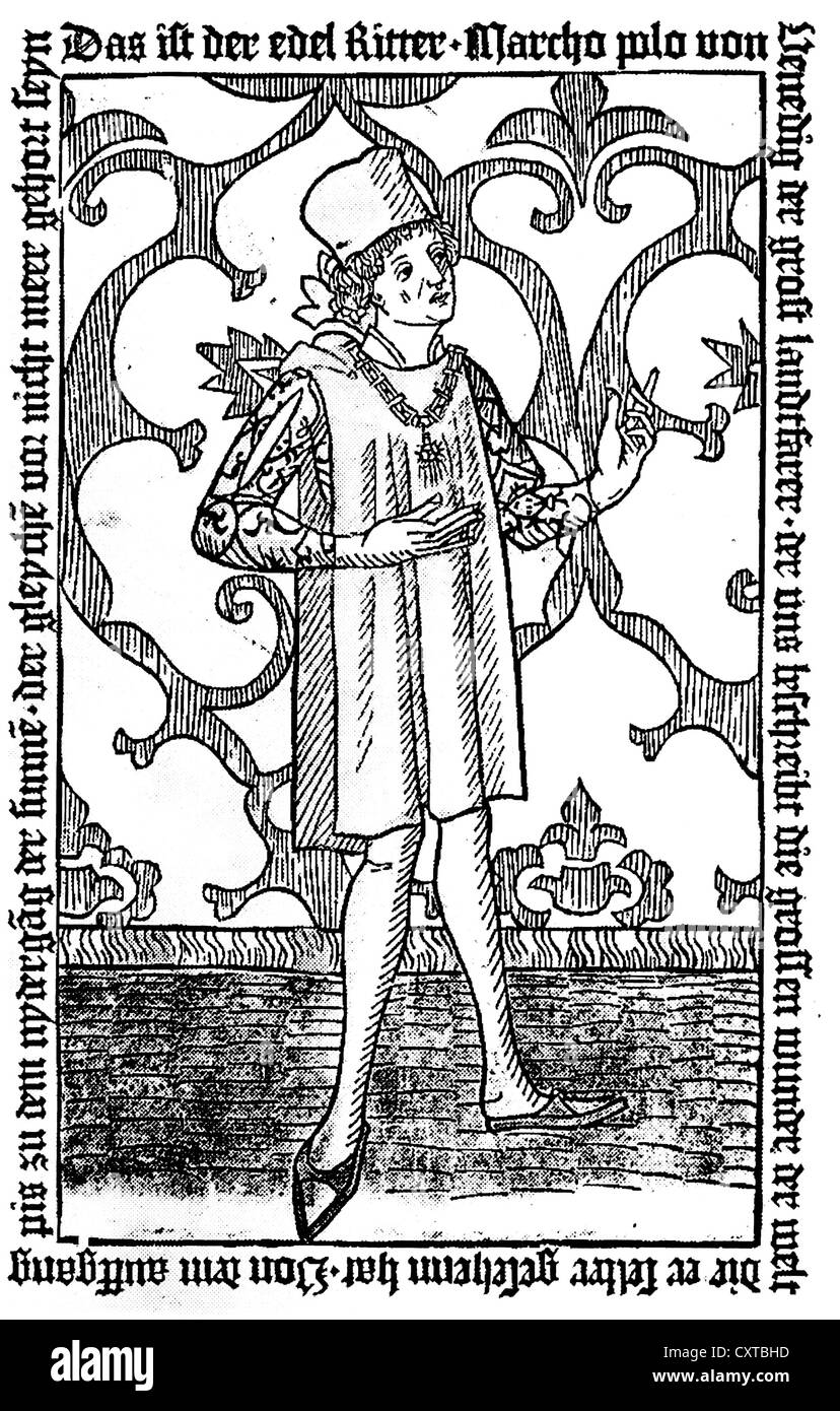 MARCO POLO (1254-1324) mercante veneziano viaggiatore dal 1477 edizione del suo libro "Il Milione' (milioni di euro) ie i viaggi Foto Stock