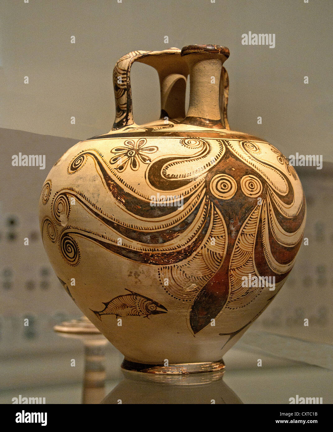 Staffa di terracotta jar con octopus Late Helladic IIIC 1200-1100 A.C. Micene micenea 18,5 cm greco in Grecia Foto Stock