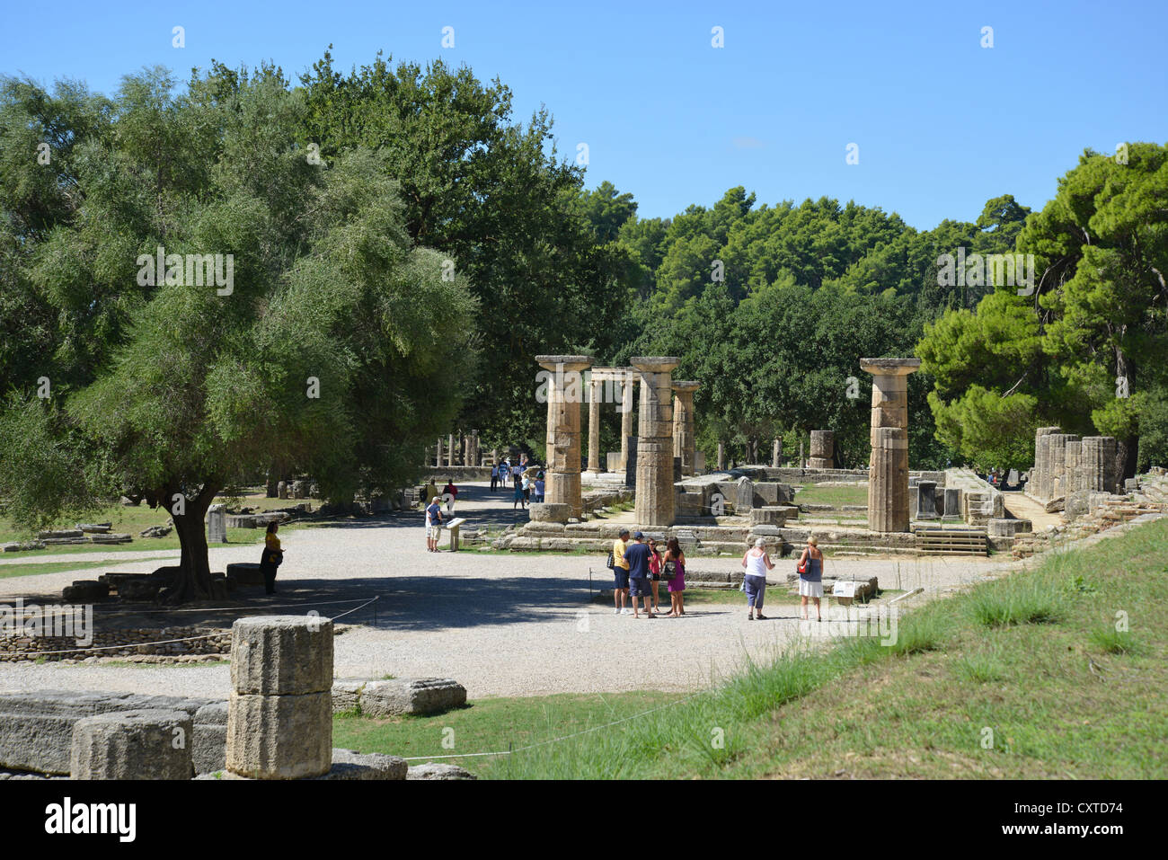 Hera Altare e Tempio di Hera, Antica Olympia, Elis, Grecia occidentale Regione, Grecia Foto Stock