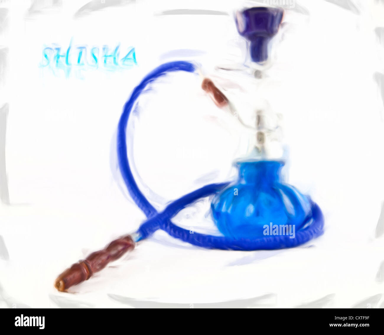 La pittura digitale di un shisha tubazione sulla tela bianca Foto Stock