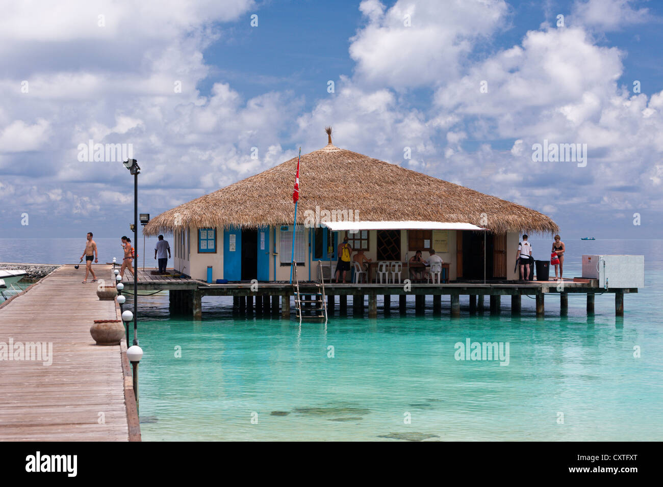 Centro immersioni di Eriyadu Island, North Male Atoll, Maldive Foto Stock
