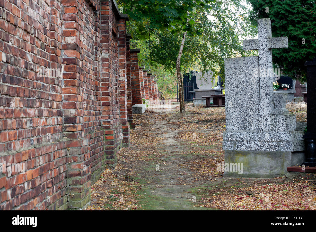 In autunno il vicolo del cimitero con tombe a Varsavia Foto Stock